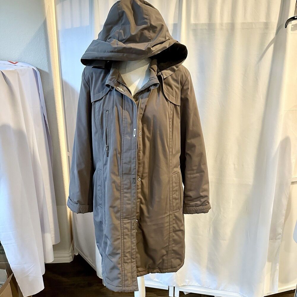 Croft Barrow Women Winter Coat Parka Detachable Hood Brown Sz L Full Zip & Snaps